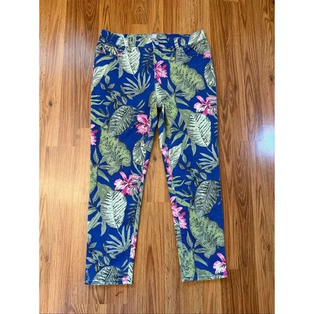 Chicos Womens Tropical Leaf So Slimming Girlfriend Ankle Pants Multicolor Size 1